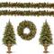 Christmas Frosted Berry Assortment With 2 Entrance Trees With Clear Lights, 2 9ft. Garland With Clear Lights &#x26; 24&#x22; Wreath With Warm White Lights